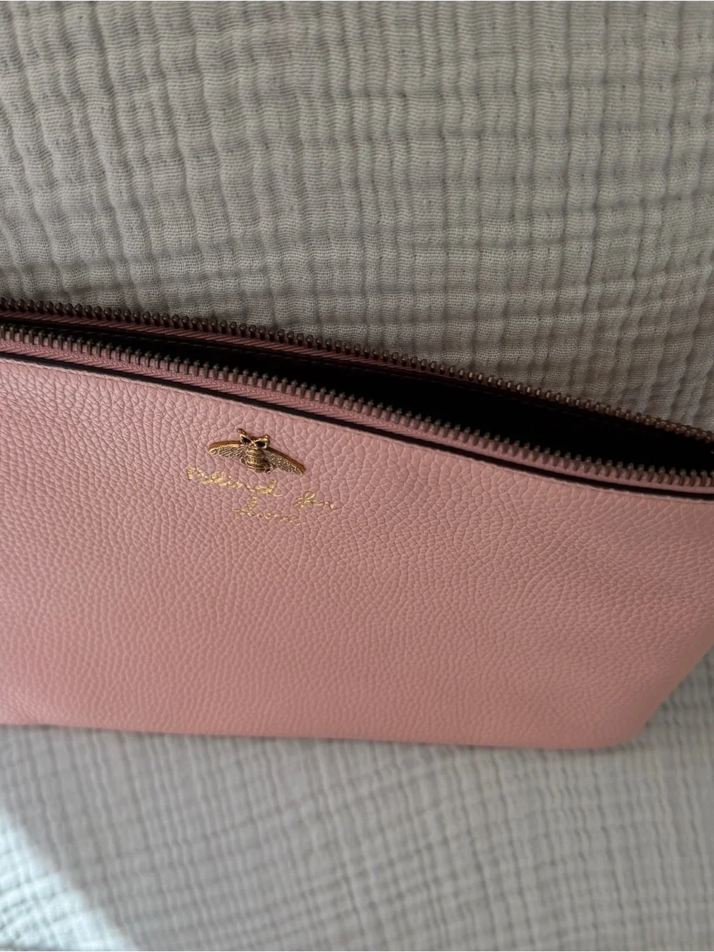 Gucci Pink Love Is Blind Pebbled Leather Bee Cosmetic Pouch